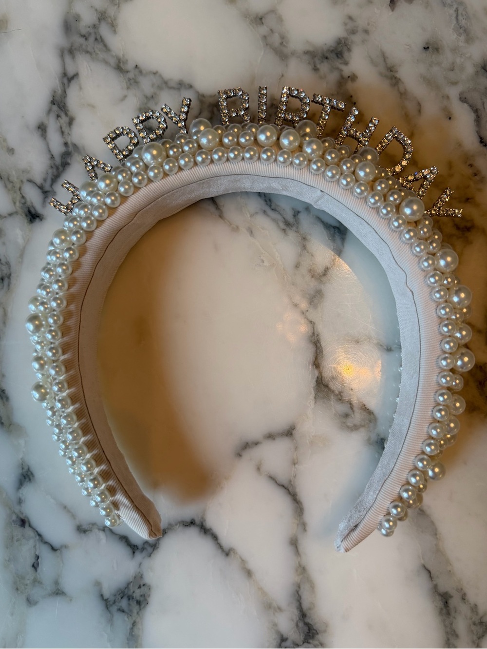 NWT Talking Tables Happy Birthday Pearl Headband Rhinestone Tiara Party Crown